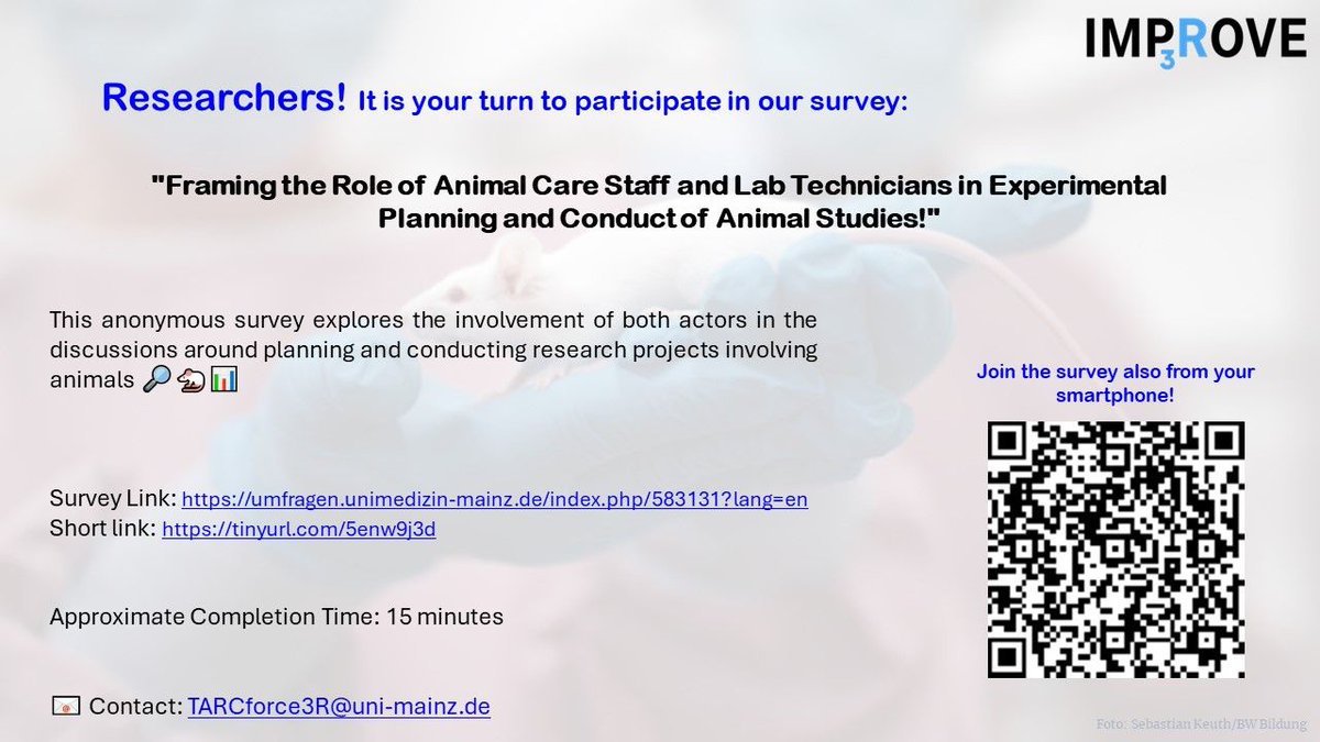 caimprove's tweet photo. ✅ Are animal care staff and lab technicians important for science quality and reproducibility? 🔬⚗
✅ This anonymous survey explores their involvement in planning and conducting research projects involving animals 🔎🐁📊
🔗 Survey link: https://t.co/FpHmRl2kqY https://t.co/XrTIuQnj3E