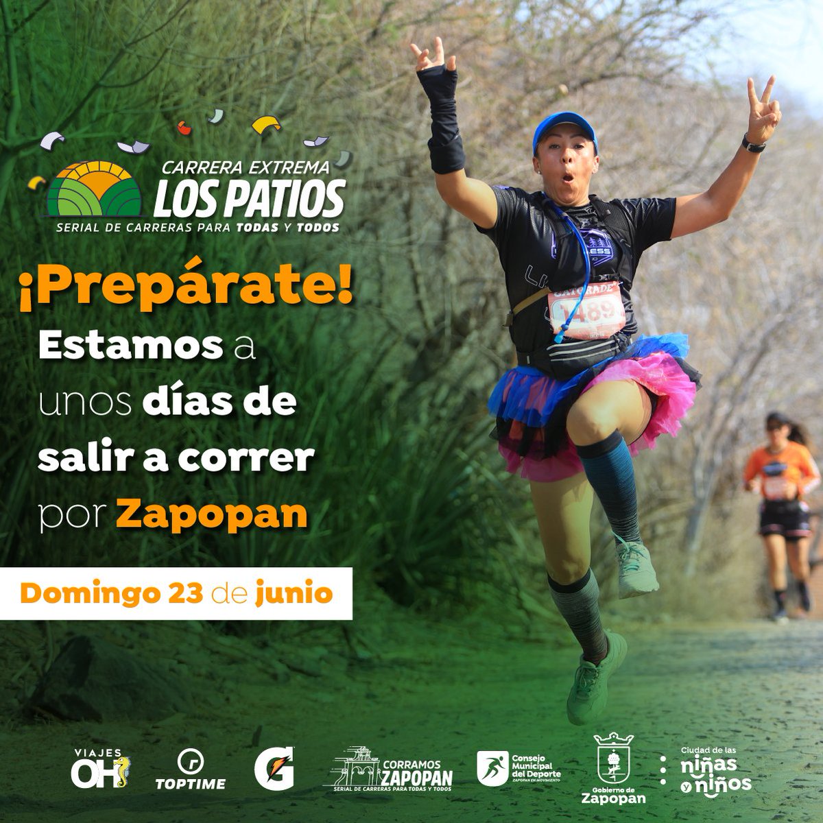 En un hermoso rinconcito de Zapopan, saldremos a correr para
demostrar que amamos a nuestro municipio.

Nos vemos el 23 de junio a las 7:30 am en la #CarreraDeLosPatios.