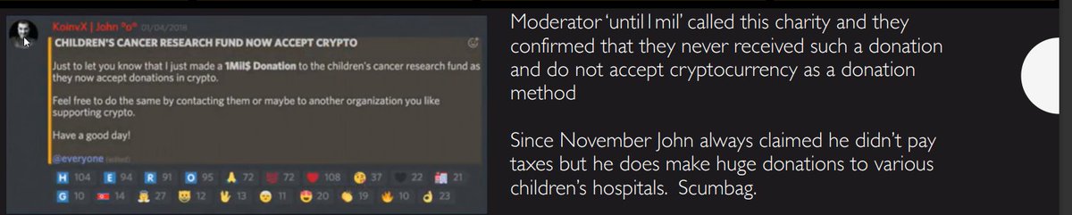 AxGx6's tweet photo. Here is @john_justgo aka Koinvx aka hodlwithstyle scamming his discord group by claiming he was taking donations for a children's cancer research... and you guessed it he stole the money! @VirtualQuery @kieranmlkelly #inblox #email3 https://t.co/slTFnIxxJj