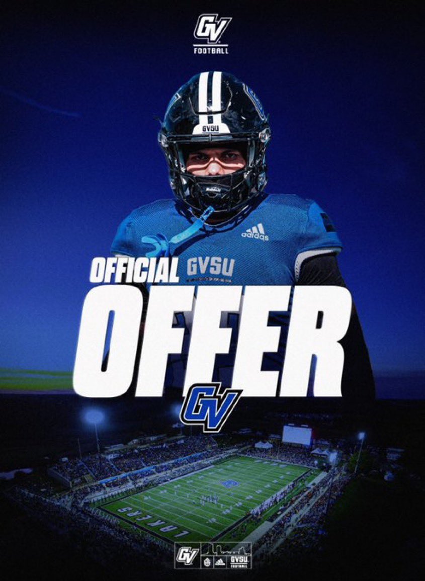 Blessed to receive an offer from <a href="/CoachPostmaGV/">Nick Postma</a> <a href="/CoachLouisGVSU/">Jim Louis</a> <a href="/gvsufootball/">GVSU Football</a> after a great camp day #AGTG <a href="/BHSdogsfootball/">BHS Football</a> <a href="/SWiltfong_/">Steve Wiltfong</a>
