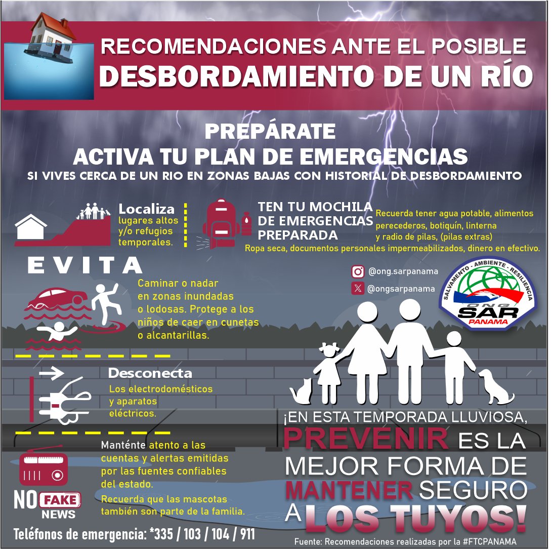 Estas son algunas recomendaciones ante el posible desbordamiento de un río por el incremento de las lluvias. En esta temporada lluviosa #PREVENIR es la mejor forma de mantener seguro a los tuyos! <a href="/osmithgallardo/">Omar Smith Gallardo</a> <a href="/quinnannette/">Annette Quinn</a> <a href="/Mundoseguropa/">MUNDO SEGURO PANAMÁ</a>