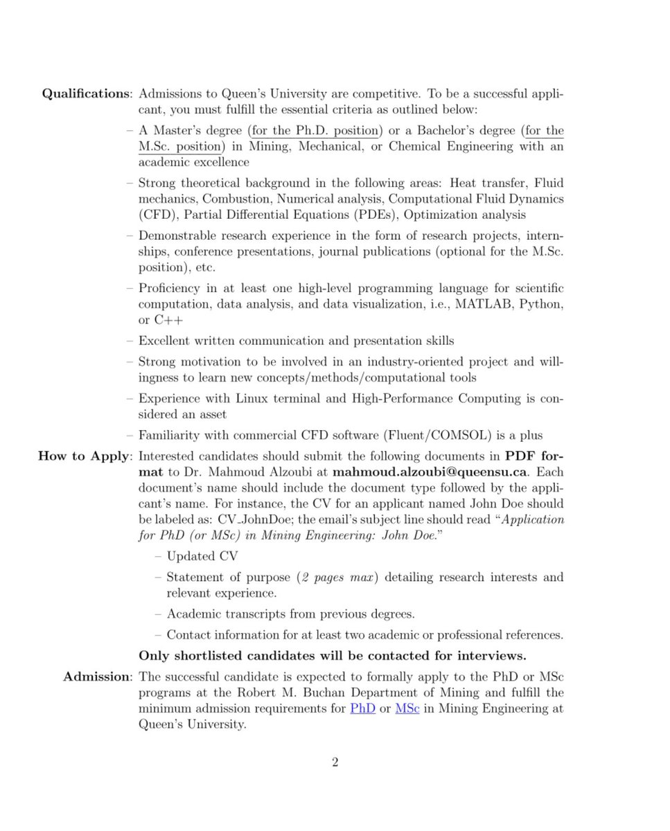 UmairxAhmad's tweet photo. PhD and MSc student positions in hydrogen-driven mining practices for the winter/summer of 2025 at Stephen J. R. Smith Faculty of Engineering and Applied Science at Queen's University. More details below.
#phdposition #mscposition #hydrogen https://t.co/geB5AEk0xj