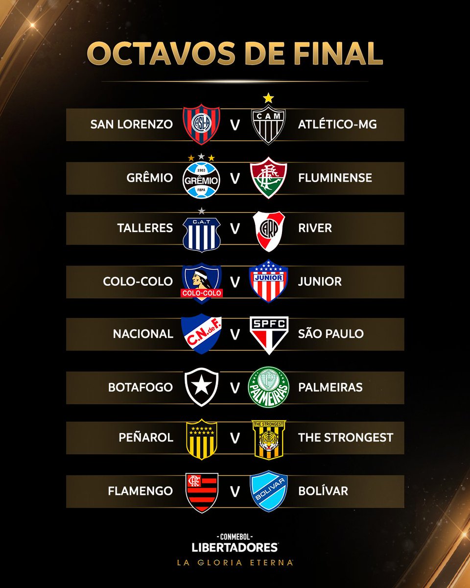 Libertadores's tweet image. 🙌 ¡Los 8 cruces de octavos de final de la CONMEBOL #Libertadores! 

#GloriaEterna