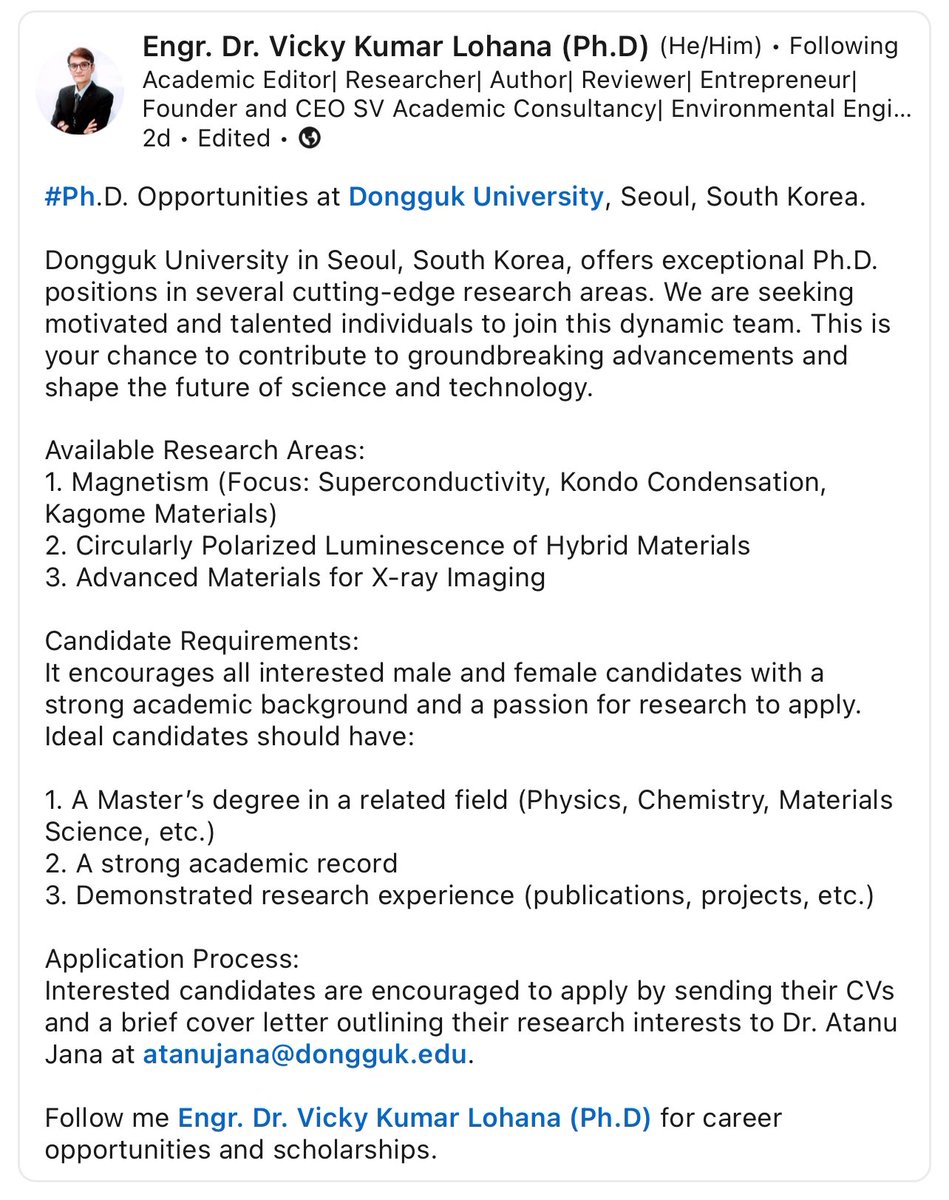 UmairxAhmad's tweet photo. #Ph.D. Opportunities at Dongguk University, Seoul, South Korea. #PhdPosition #DonggukUniversity #Seoul #Southkorea #Advance #material #Xray #Imaging #Circular #Polyrized #mexane #Hybrid #Material #Physic #Chemistry #MaterialScince https://t.co/dy4CAwHbpS