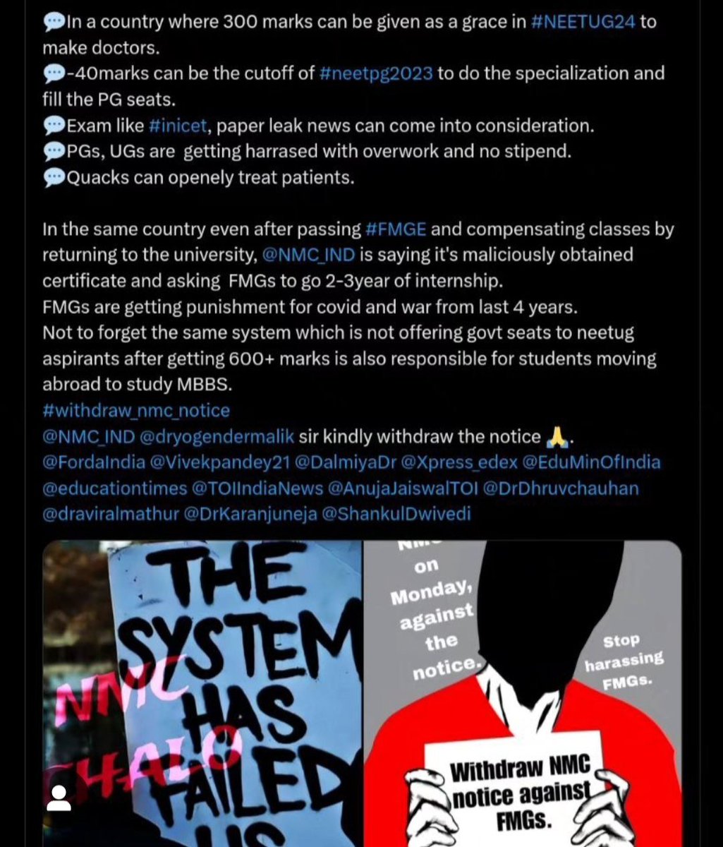 _bonycheeks's tweet photo. India doesn't have enough Medical seats,students seek education from foreign universities approved by MCI/NMC. Even after completing requirements given by NMC why are we subjected to partial behavior? Why are new rules imposed, with this uncertainty? #withdraw_notice_nmc #FMGs https://t.co/ITgSIbXuxe