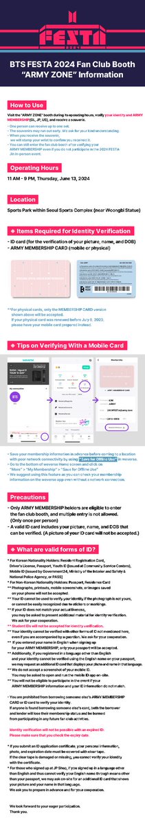 BTSFESTA's tweet photo. [NOTICE] 2024 FESTA Fan Club Booth “ARMY ZONE” Information https://t.co/Xoe7LfXQf9