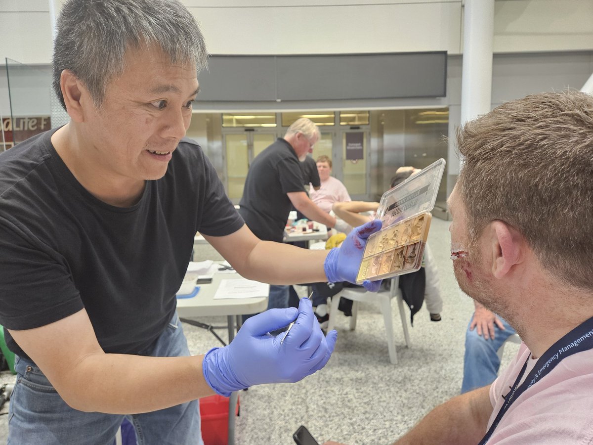 TorontoPearson's tweet photo. Here’s a behind the scenes look at the volunteers getting prosthetics and makeup applied to play in tonight’s simulation. https://t.co/xutpbyML0P