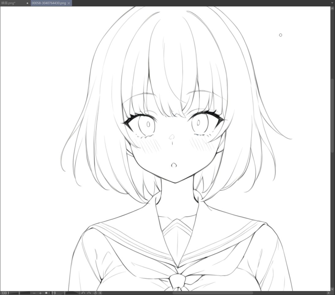 既に色々な方が試していますが、anytestV3 Control Netを使ったラフ→線画変換のテスト
以前試したAI-Assistant(別のCN使用)と比べても、より手描きした線画に近い感じになっていて良いですね。
1:ラフ(手描き)
2:線画(anytestV3)
3:線画(anytestV3、拡大)
4:線画(AI-Assistant、拡大) 