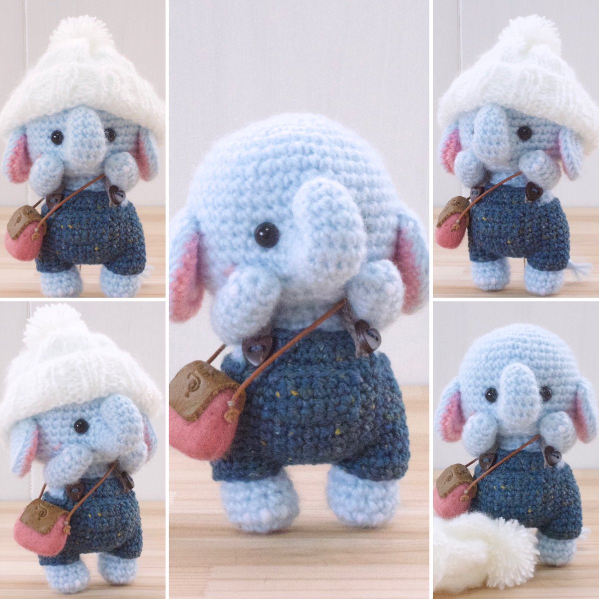 mischief_shop's tweet photo. 出掛けパオ〜ン🐘
⁡
コロンっとしたポシェットが可愛い、ゾウさんのあみぐるみです♬
ブルーのツイードヤーンで編んだパンツで、グッと雰囲気良く仕上がりました。
ふわふわニット帽もお好みで✨

#amigurumi #crafts #crochet #diy #handmade #owndesign #あみぐるみ https://t.co/yxfEV4KoMg