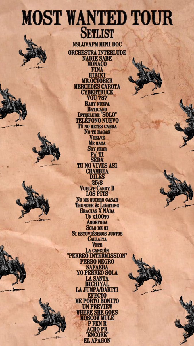bbunnyontour's tweet photo. Most Wanted Tour “Puerto Rico” SetList. 🐎🇵🇷 https://t.co/Fm2vJTdy3v