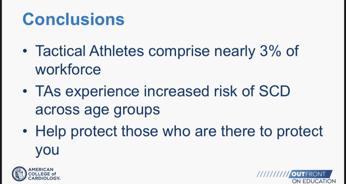 Important session on the tactical athlete led by Dr. Mark Haigney from Walter Reed Medical Center. 

🔹Firefighters are 7x more likely to experience sudden cardiac death than death from burns.

🔹We must protect those who are there to protect us!