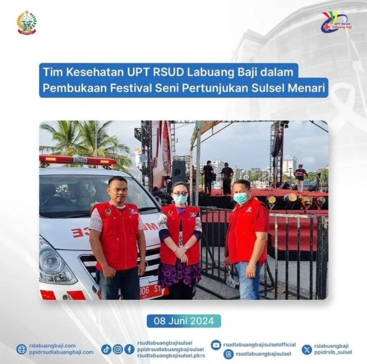 rslabuangbaji's tweet photo. Salam LBSehat Salam Sipakabaji!
Tim kesehatan UPT RSUD Labuang Baji hadir dengan penuh semangat pada pembukaan Festival Seni Pertunjukan Sulsel Menari.
#sulselmenari #humassulsel
#rsudlabuangbaji #timmedis
@Sulselprov_ @Zudan_Fakrulloh https://t.co/QaBVaXgBQS