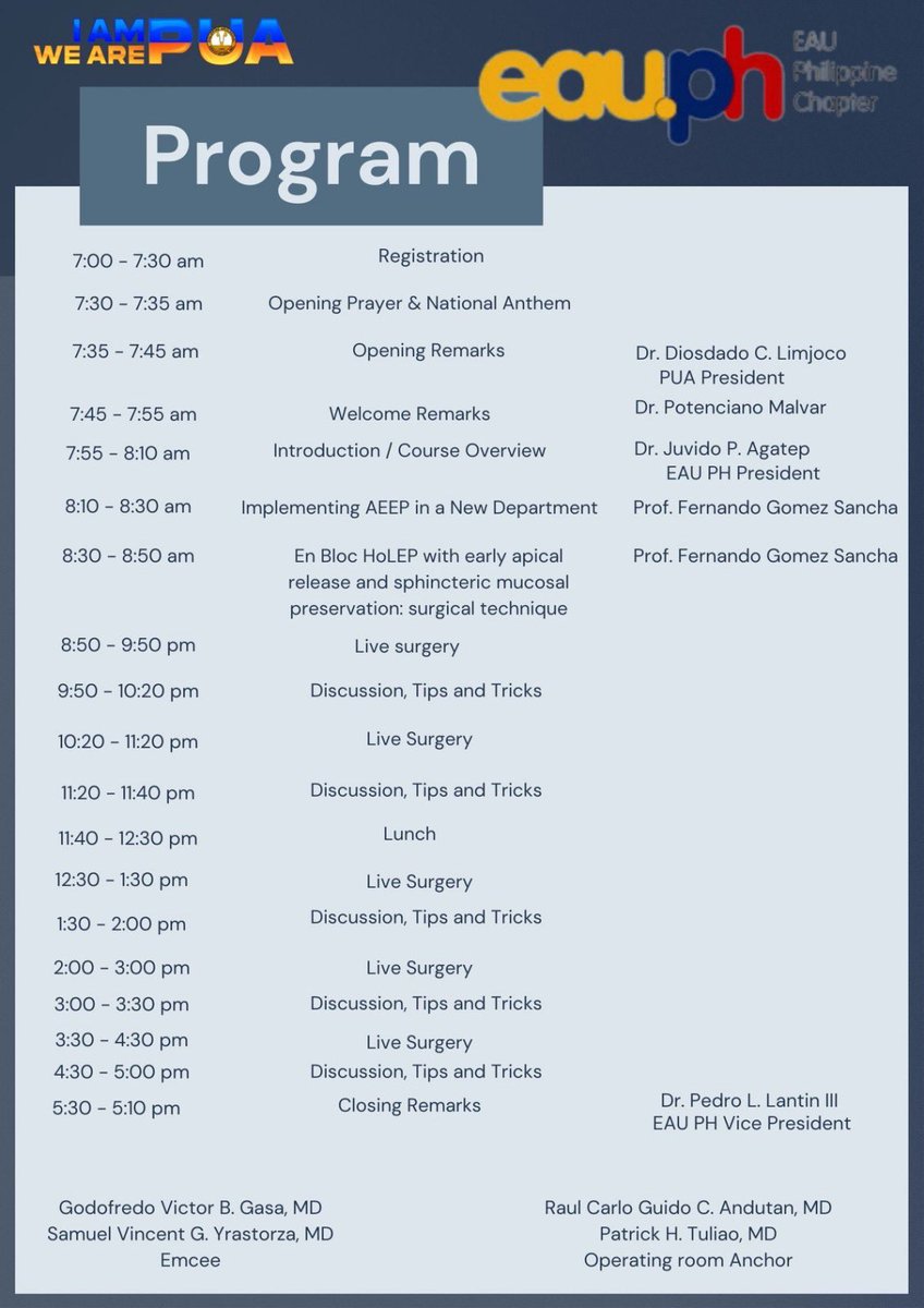 HoLEP Masterclass June 12, 2024
EAU- Philippine Chapter, Philippine Urological Association, <a href="/Uroweb/">European Association of Urology (EAU)</a> <a href="/UrowebESU/">European School of Urology (EAU ESU)</a> <a href="/eauesut/">European Section of Uro-Technology (ESUT)</a> <a href="/AliSerdarGozen/">AliSerdar Gözen</a>