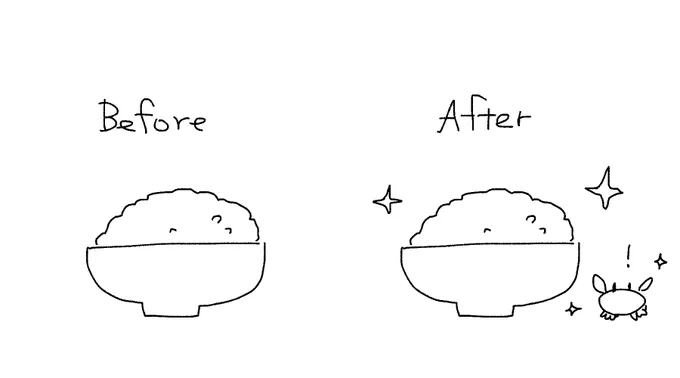 キラキラと嬉しそうな生き物をまわりに置くだけでごはんの絵は5倍ぐらいおいしそうに見えるのかもしれません 