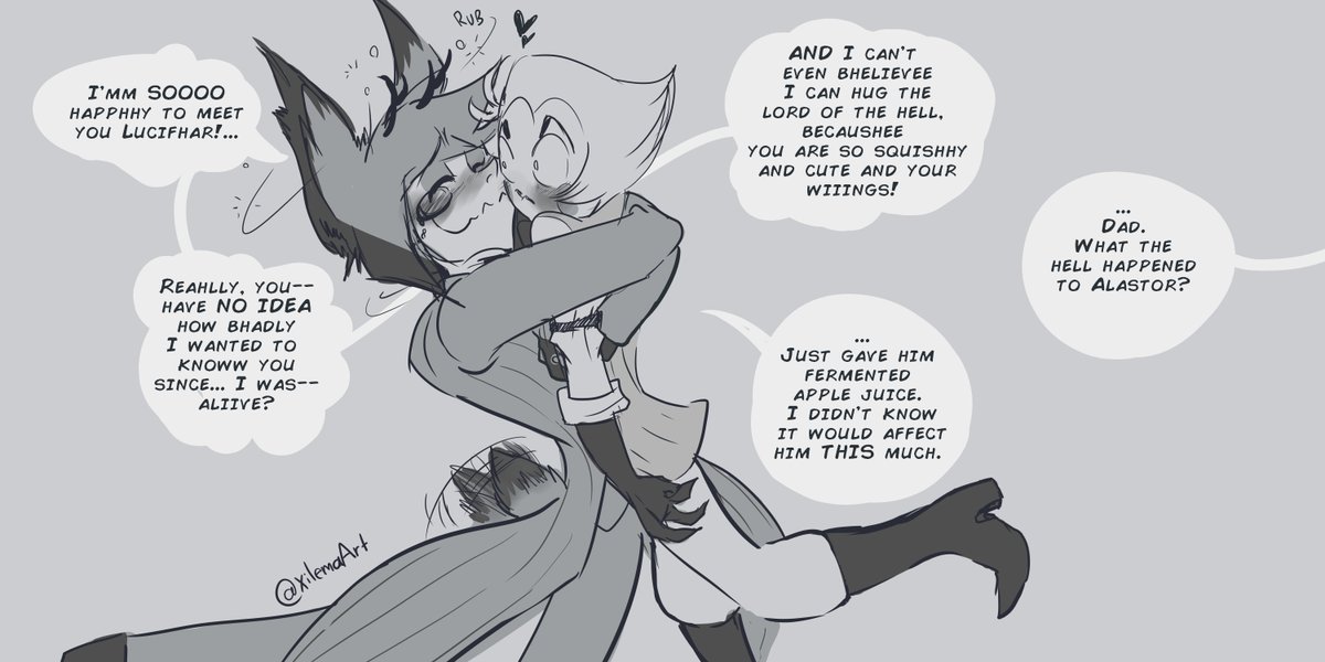 Shiremaartu's tweet photo. RadioApple Week Day 4: Drinking 🎙️🍎
Luci found that wine or whisky isn't even necessary to have a cute-silly Alastor version (?
-and now he know THINGS- 

#radioappleweek2024
#radioappleweek 
#radioapple https://t.co/pRcQCXmrXQ
