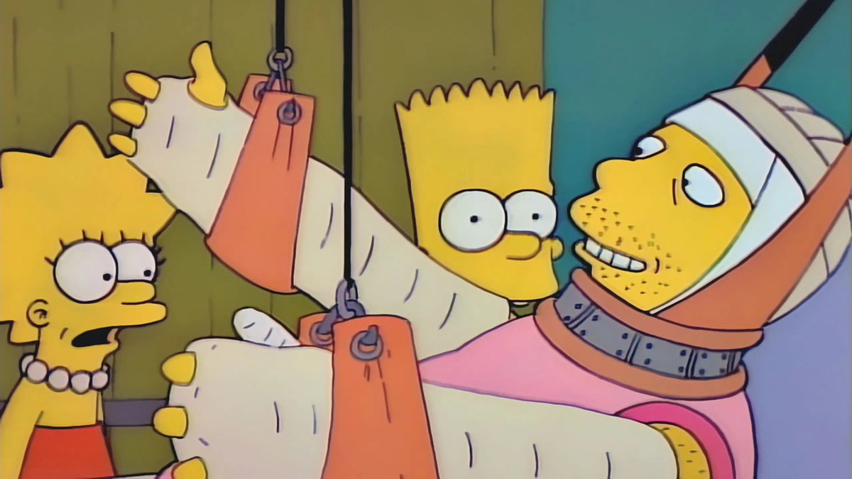 lubrio's tweet photo. El capítulo 8 de la segunda temporada de Los Simpsons se llamó "Bart el temerario". En él, Bart Simpson asiste a los actos del Capitán Lance Murdock, un hombre que hace motopiruetas y grandes saltos en moto sobre muchos obstáculos. En el acto, Murdock comete un error y termina en el hospital enyesado de pies a cabeza, con más de 200 huesos rotos, pero eso, lejos de disuadir a Bart, lo entusiasma y comienza a hacer saltos de riesgo con su patineta. Como los niños de la escuela se llenan de  admiración por Bart, él decide saltar el Desfiladero Springfield, un enorme precipicio. 

Lisa logra que Bart vea en el hospital a Lance Murdock con la esperanza de que él disuada al niño, pero Murdock termina animándolo. Le dice que mucha gente lo acusará de estar loco, pero que los huesos rotos sanan, las mujeres aman las cicatrices y Estados Unidos tiene los mejores médicos y hospitales del mundo, así que no debe ceder en su sueño. 

Bart finalmente va al desfiladero y se prepara para saltar, pero su padre Homero lo detiene y decide saltar él, para darle una lección a su hijo y demostrarle lo que siente una persona cuando un miembro de su familia arriesga la vida innecesariamente. En lo que se ha convertido en una de las escenas más divertidas de toda la serie, Homero intenta saltar con la patineta pero no logra llegar al otro lado y cae torpemente al fondo del precipicio. Cuando lo intentan rescatar, la ambulancia choca y Homero sale de ella y cae de nuevo por el barranco.

La escena final es con Homero en el hospital, herido y enyesado al lado de Lance, diciéndole: "Si eres valiente, cría a mis hijos".

Algo así vivimos en Venezuela. Cada quién decidirá quién es Bart, quién es Homero, quién Lance y quién es Lisa. Eso sí: a nuestros hospitales aún les falta algunas cosas para ser los mejores del mundo.