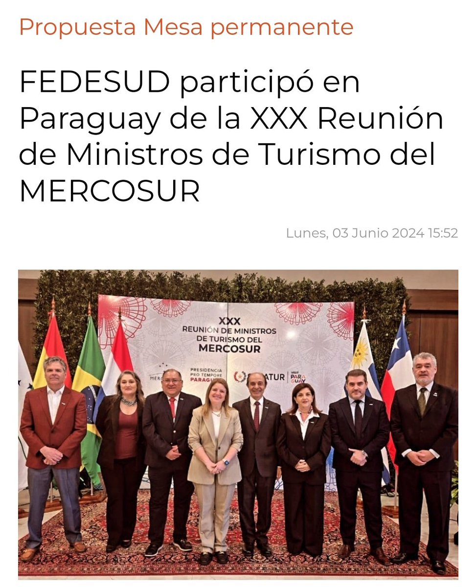 ¡Gracias @portaldeamerica por difundir las acciones que venimos llevando a cabo desde Fedesud! 💙 En esta ocasión, estuvimos presentes en la reunión de ministros de turismo del Mercosur, donde destacamos la importancia de una gobernanza público-privada en la región.