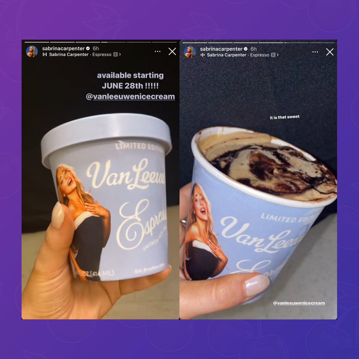 Sabrina Carpenter is releasing an Espresso flavored ice cream in partnership with Van Leeuwen.