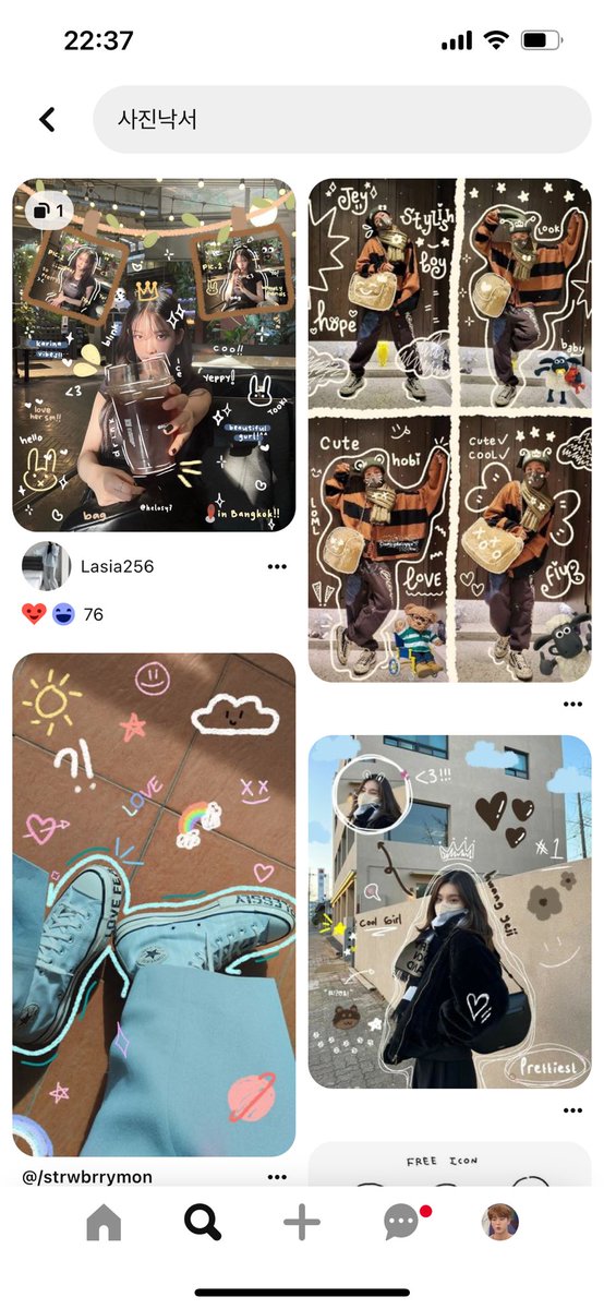pinterestで『사진낙서』って調べるとラクガキのお手本たくさんでてくるよ✏️🍀