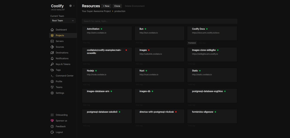 vikingmute's tweet image. 发现很多 self-host 的外国推友都在用这个 Coolify
coolify.io
开源的 Vercel/Netlify 的替代品,简单看了一下,感觉非常不错,可以管理多个服务器,提供了各种各样的功能,比如 git集成部署/免费SSL/Webhooks/自动备份/监控/提醒等等。
Github Stars 已经有 19K了。…