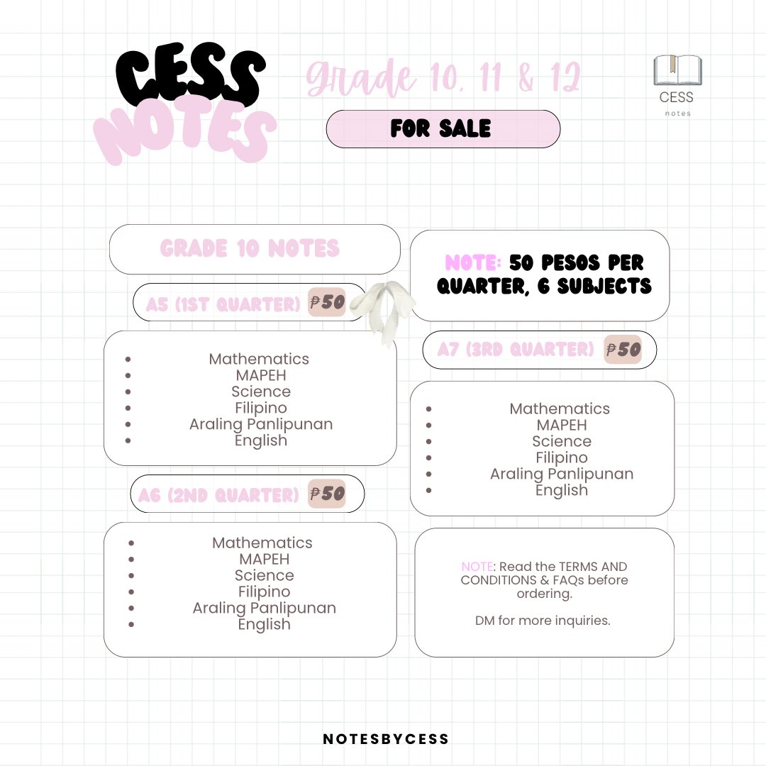 0813kartt's tweet photo. wts lfb ph 

☻ grade 10 &amp; SHS notes for sale❕️
⤷ ₱50 each bundle!

- payments first policy 
- mop: gcash
- shared via gmail / gdrive
- no refunds

dm if interested ! 💌

t. shs g11 grade 11 stem humss abm gas notes g10 g12 grade 11 grade 12 #studytwtph #studytwt https://t.co/Td5an6x9ry