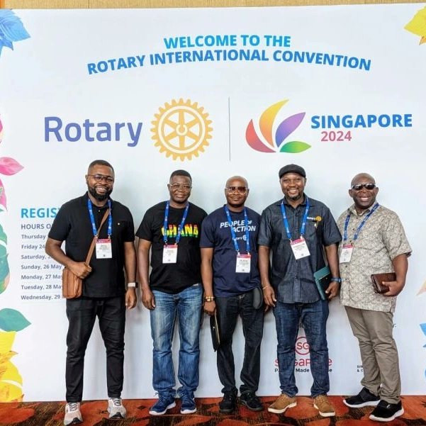 rotary_25's tweet photo. Rotary Club of Tema-Com. 25 was represented by Immediate Past President (IPP Benny), Incoming Club Treasurer (Rtn Vincent), President-Elect (PE Prince), Rotarian President (RP Jonathan), and Charter President (CP Nii Bortey) at the annual RI Convention held in Singapore. https://t.co/hKnbFNrbaE