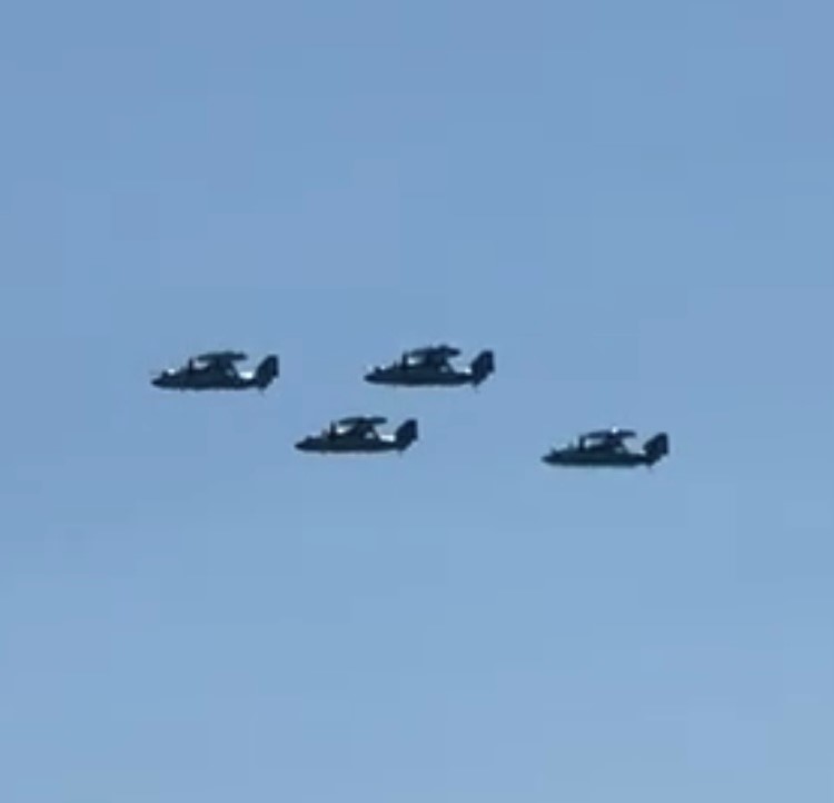 CoachOlmy's tweet photo. Flyover action! Lead plane is LTJC Naval Flight Officer Kimball, formerly known as "Big Dan" - @WabashFB Offensive Lineman class of 2018 #WAF! #AssKicker! https://t.co/CYtOFsurU0
