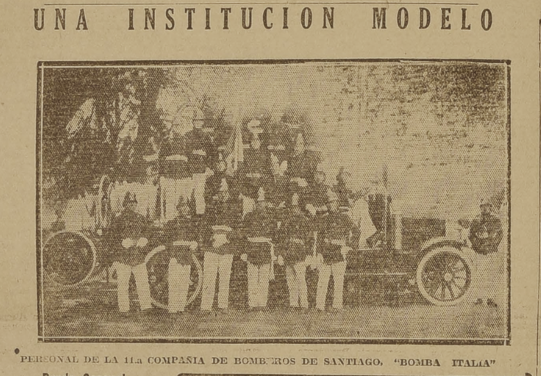 "Una institución modelo".
Personal de la Compañía de Bomberos de Santiago, "Bomba Italia". 

Diario la Nación, 9 de junio de 1924.
Hace 100 años.

<a href="/ValeriaBiagiott/">Valeria Biagiotti</a> <a href="/Pompa_Italia/">Pompa Italia</a>