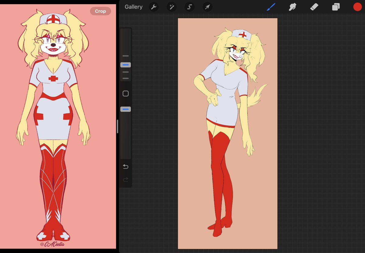CACeelia's tweet photo. Finishing some new character renders. Started in Procreate, finished in Adobe Fresco. Enjoy Marga, a nurse with a deadly touch!

#digitalart #originalcharacter #ocart #procreate #adobe #nurse #characterdesign #characterart #sonicoc #sonicfanart #blonde https://t.co/A0lEk6qNIt