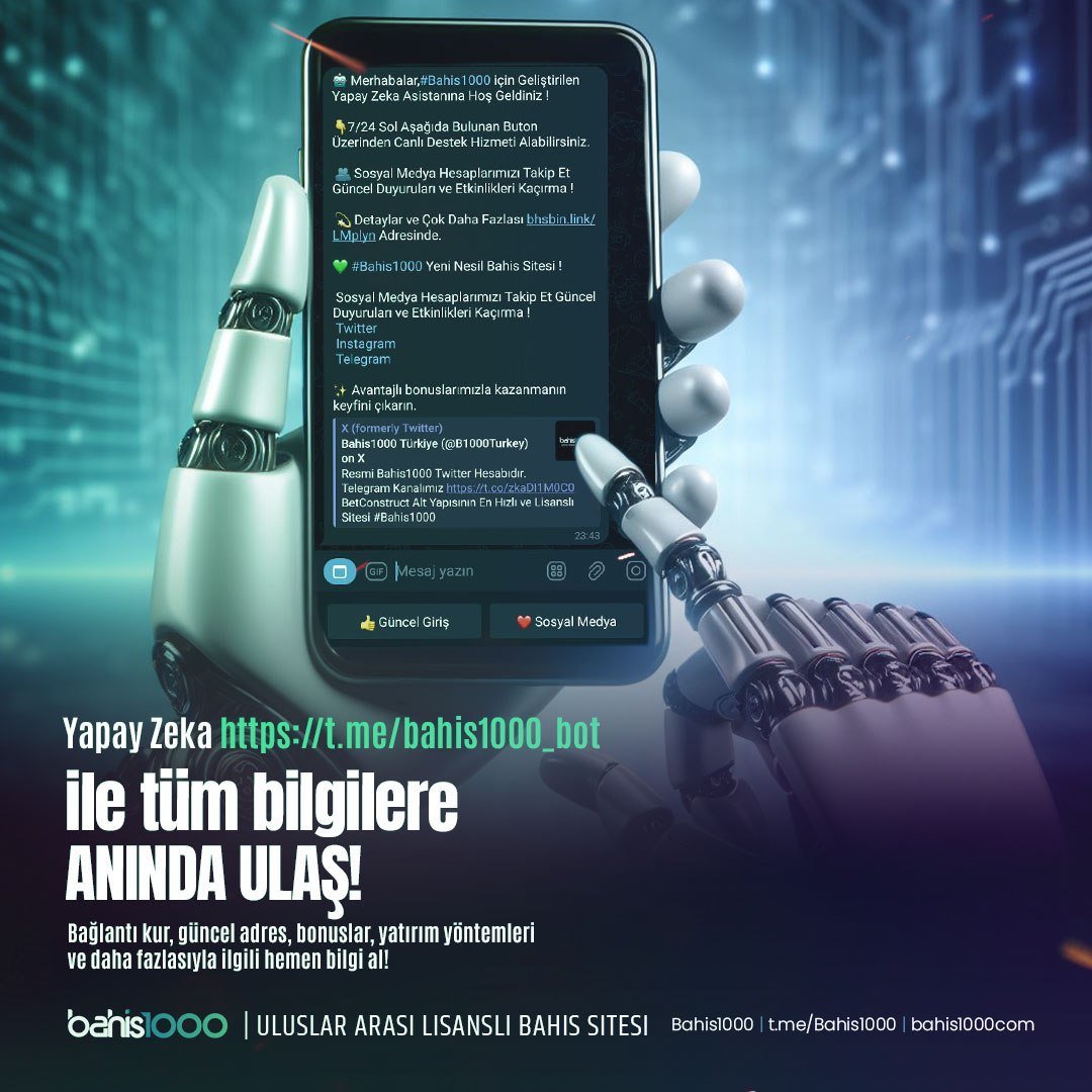 🔔Cebinizdeki Asistan Bahis1000 Telegram Botu ile Tanıştınız mı ?

🔥  t.me/bahis1000_bot ile Artık Her Şey Daha Kolay !

🌐 Telegram Botumuzu Kullanarak;

☑️7/24 Canlı Destek Alabilir
☑️Güncel Adresimize Ulaşabilir
☑️Tüm Etkinlik ve Promosyonları Takip Edebilirsiniz