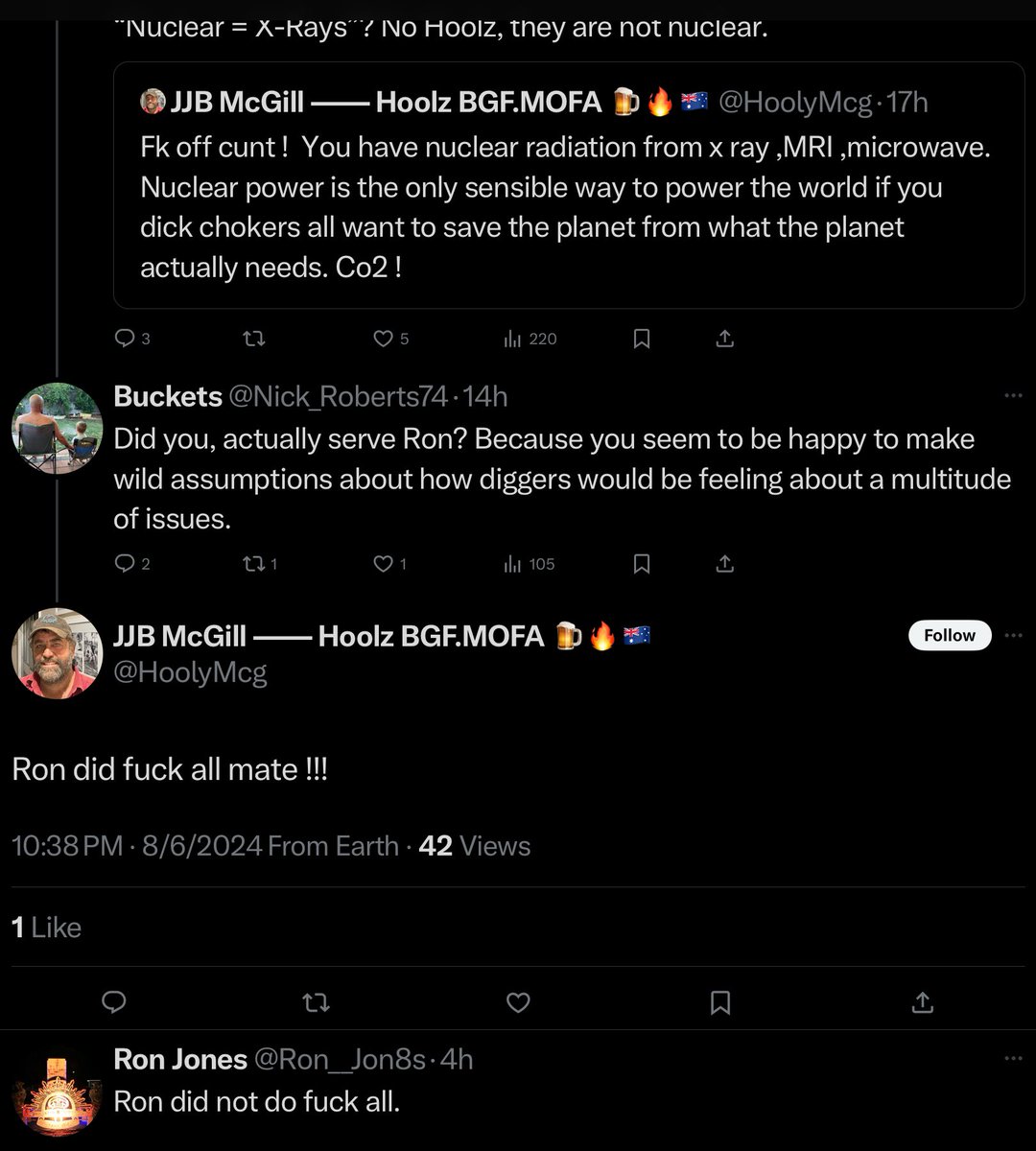 Ron__Jon8s's tweet photo. Hoolz to Nick:
“Ron did fuck all Mate !!!”

Your evidence for that “fuck all” is where .@HoolyMcg? 

Do you have the courage to apologise .@NickRoberts74?

Or explain how this personalised abuse (based on zero facts)
is persuasive for your cause? 

#NotALiar #NotAWalt https://t.co/jAweGZWgg3