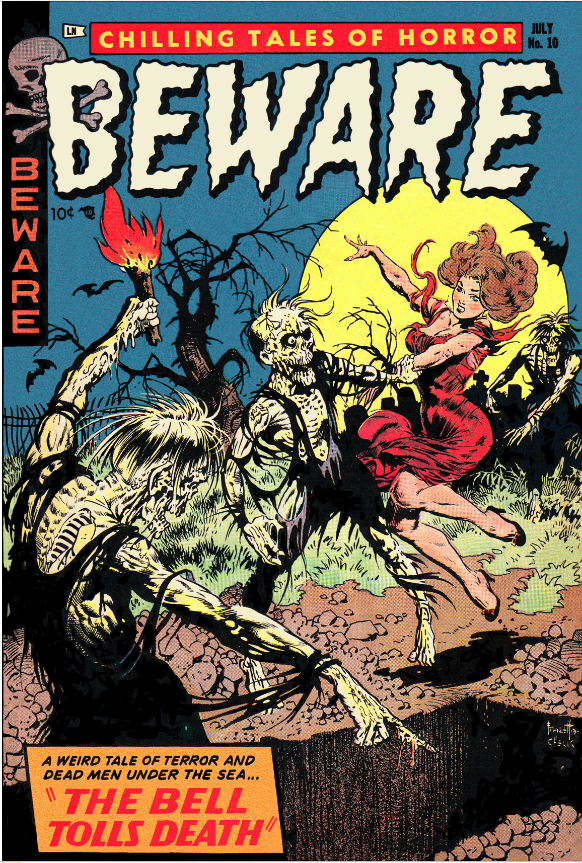 Awesome cover for BEWARE #10 (1954), with Frazetta doing the inks over Sid Check's pencils. Learn more about the cover and BEWARE here: bit.ly/4cb50KO