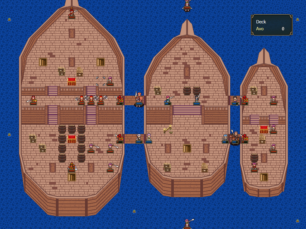 Thatjaaz's tweet photo. Hello there! I have another map to show off! This map is special because it was my first time making custom sprites that are the ships for the game. It's a battle at sea where pirates invade your ship. Defend your ground!
#SRPGstudio #IndieGameDev https://t.co/gjiw9LtWEv