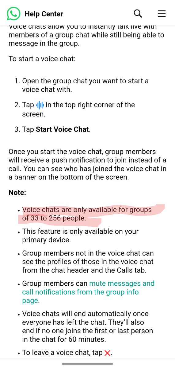 <a href="/WhatsApp/">WhatsApp</a> the option of group voice chat in a group larger than 256 is also activated. It creates lots of disturbance.

Kindly look in to and deactivate immediately.

Thanks