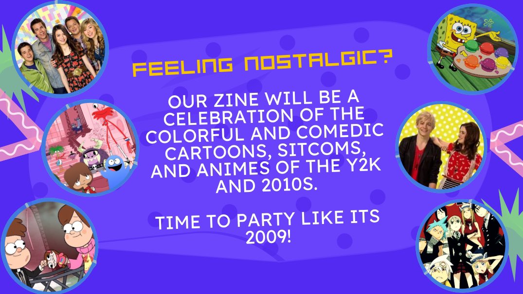 nostalgictvzine's tweet photo. Ready for a nostalgia trip? Our magazine will feature a collection of artwork and writing based around our favorite cartoons, sitcoms, and animes. FAQ and applications for our zine will open June 29, so get ready to party like it’s 2009! #zine #channelchaserszine https://t.co/5zdWjAJEG1