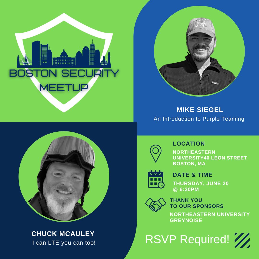 securitymeetup's tweet image. Tomorrow at @northeastern hear Mike Siegel talking about #purpleteams and @nobletrout  talking about how to create your own #LTE network. Thank you @greynoise for the food! RSVP at https//www.meetup.com/the-boston-security-meetup/events/301506055/