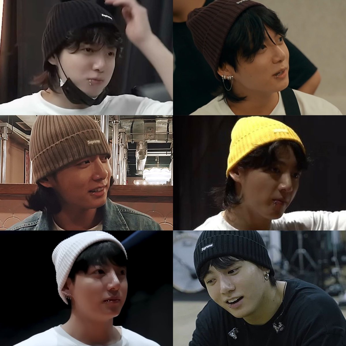 jungkook and his 'supreme' beanie collection <3