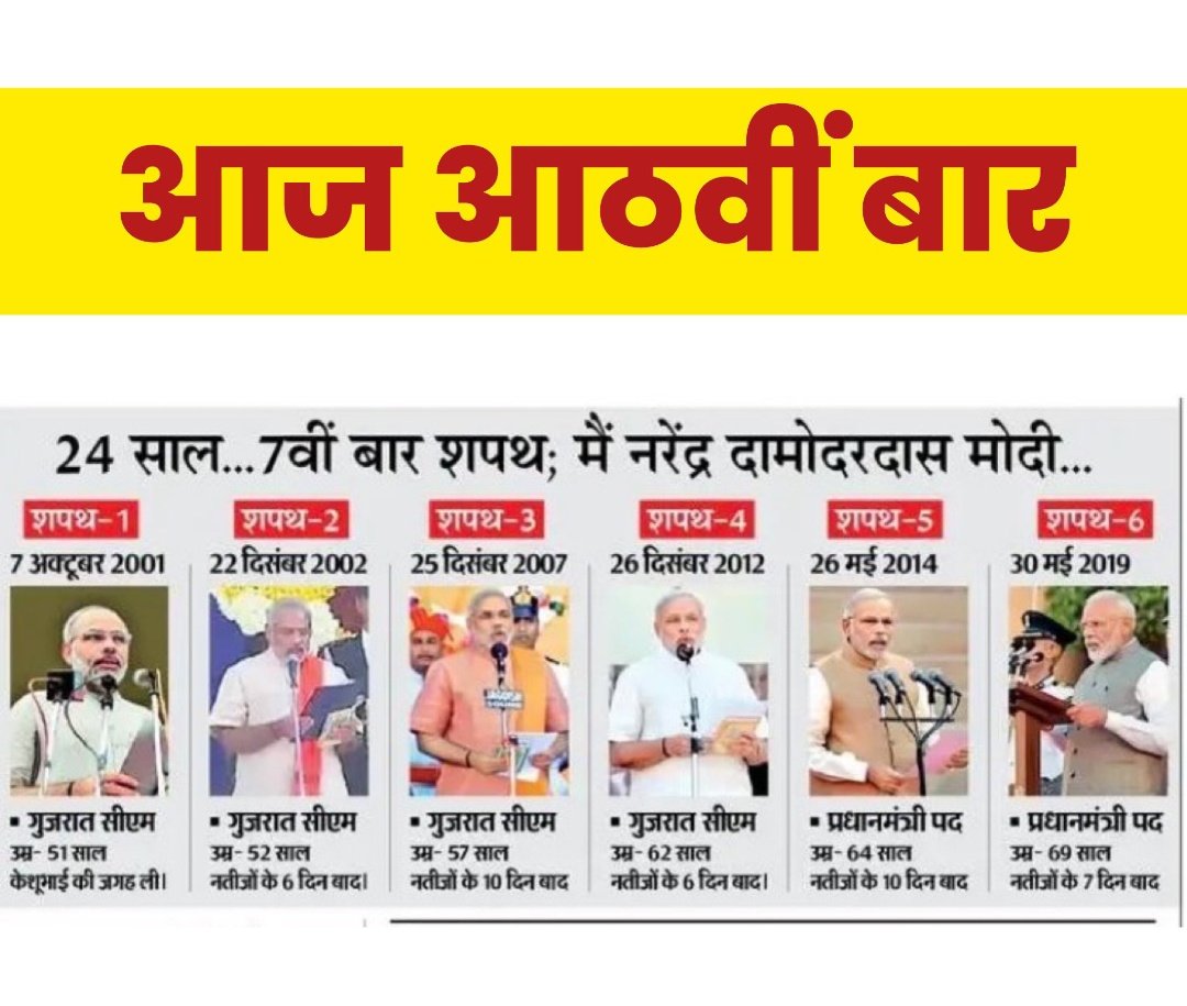 IamGMishra's tweet photo. Modi Ji will take oath 8th Time today and 3rd time as PM.

Be ready to witness History in making at 715 PM today.

Modi 3.0 🔥

Har Har Mahadev ❤️ 🙏 

#OathCeremony https://t.co/GHJpTwTRQO