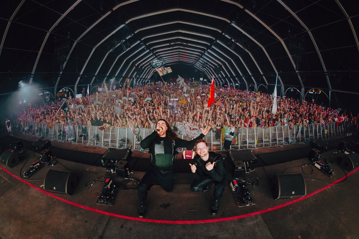 OfficialBTSM's tweet photo. FORBIDDEN HOLY WHAAAT THAT WAS COMPLETELY NUTS WE LOVE YOU 🔥

Funny story last year when the storm hit and we couldn’t play we talked to the promoters backstage and booked this year right away! We couldn’t tell you for sooo long haha and felt so bad, but really happy we got to come back this year 😤❤️‍🔥