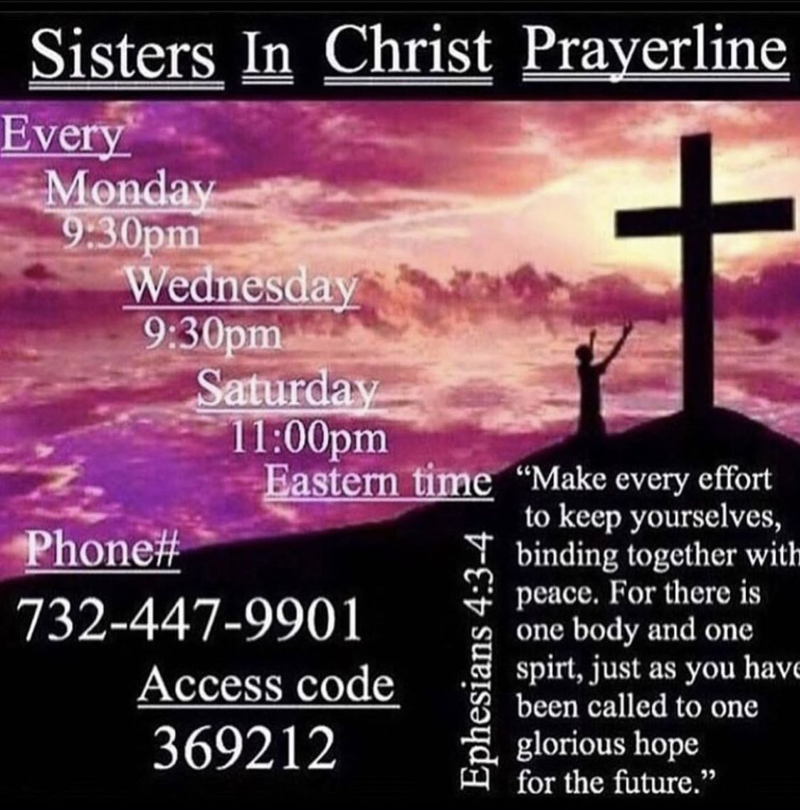 SisInChristPl's tweet photo. SISTERS IN CHRIST PRAYERLINE ON NOW!! Call in ladies we’ll be taking prayer requests and testimonies before and after the word into worship right now https://t.co/lMRec7iwvD