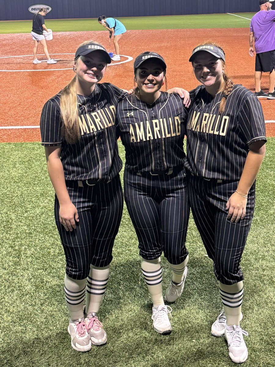 AmarilloHighSB's tweet photo. Seniors Taylyn Shuffield, Tessia Guzman, and Danae Lopez had a memorable night representing Amarillo High Softball at the GWTSCA All-Star game in Lubbock. It gave them one final opportunity to don their Sandie uniforms, closing an important chapter of their high school careers. https://t.co/FOf0YHhwf2