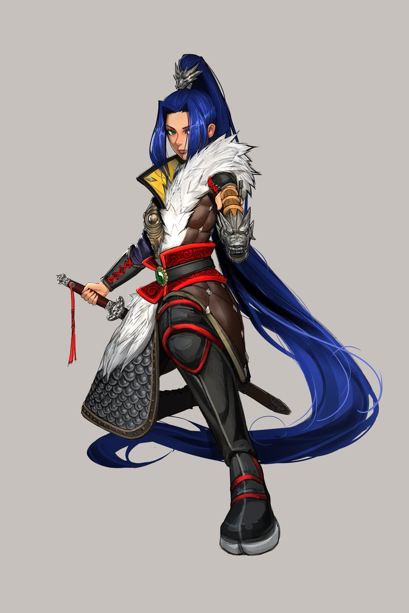 old commission c: #chinese #warrior #with #hand #cannon #blue #hair #sword #fantasy #dnd #fyp