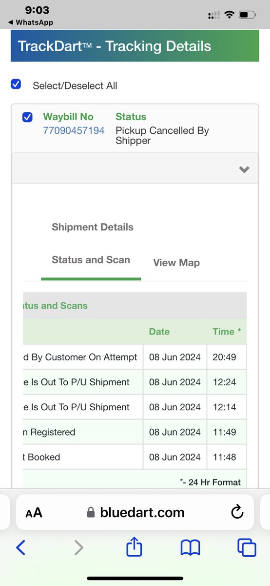 vipinbhatt's tweet photo. @BlueDartCares I waited for the pick up agent for whole day and no one appears …and it’s really frustrating to see the tracking update that ‘pick up is cancelled by customer on attempt’ …come on bluedart, pick up not done is one thing but updating it with a lie is unethical https://t.co/MLrX0HZd0f