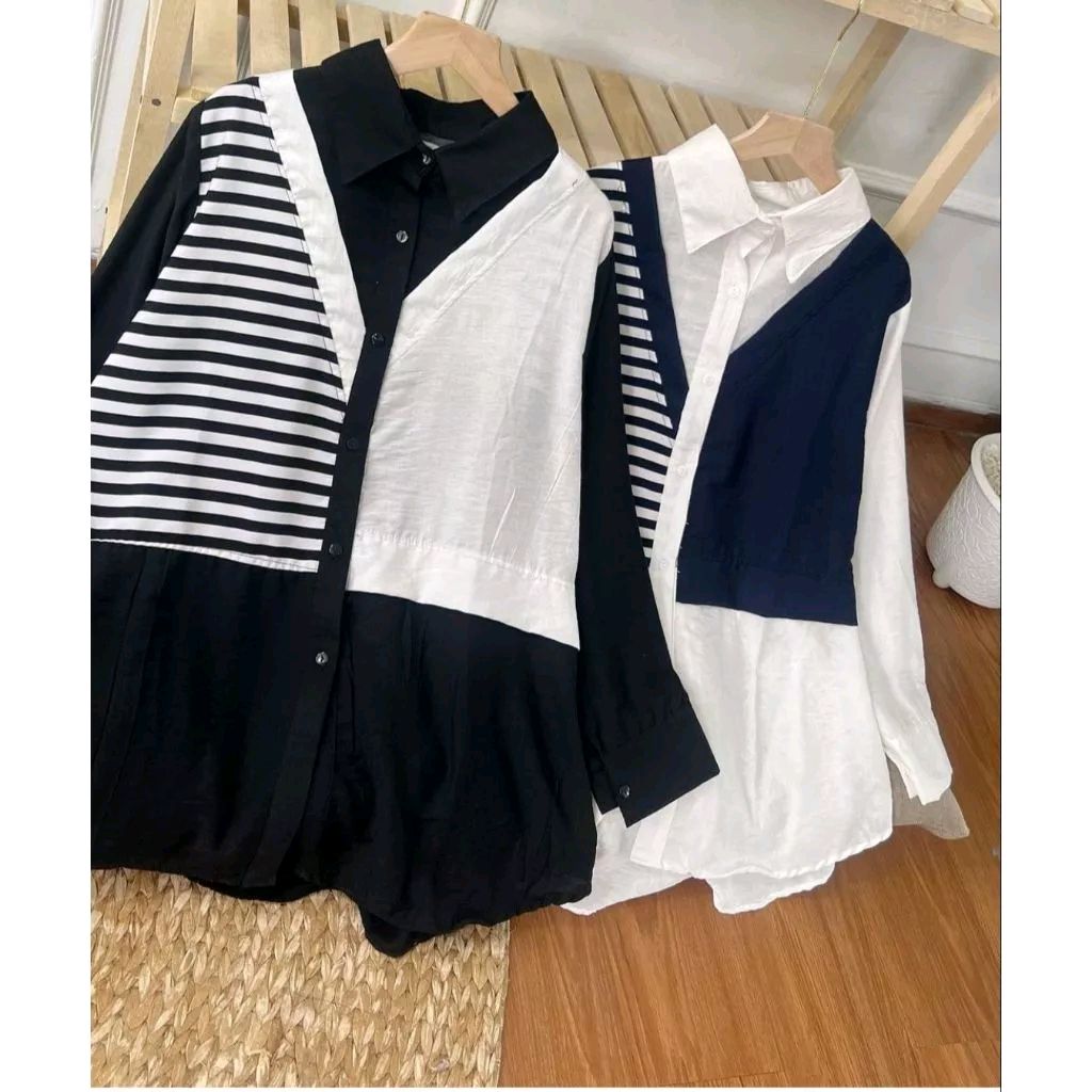 Silvi Kemeja Pollo Linen Kombinasi Salur Kemeja Formal Casual Wanita

 s.shopee.co.id/A9vs4pcmuw?sha…