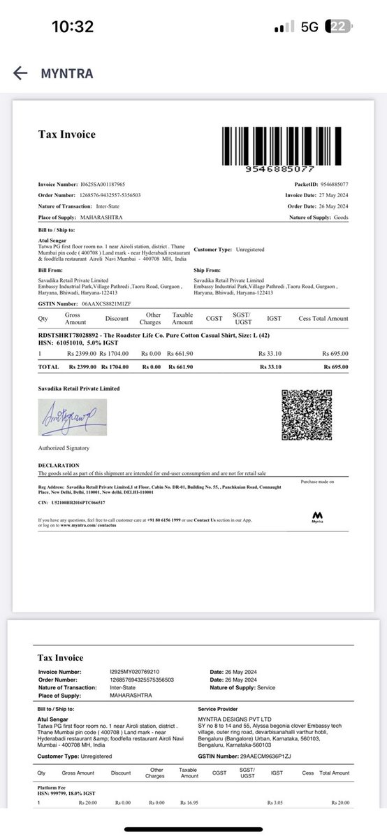 AnujPra77756782's tweet photo. #Myntra I had ordered 3 shirts from Myntra, only one of them was delivered and the people of Myntra say that they have delivered three shirts, it is a thief company! https://t.co/DAe6iB8mrI