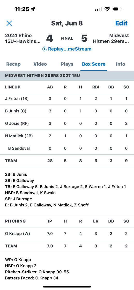 EGbaseball13's tweet photo. Walk off for Fritchie 💪🏽
Onto Sunday boys! Let’s get it
#chasingbarrels @TJHannam10 @GeneseoBaseball @MW_Hitmen https://t.co/r39r4671mp