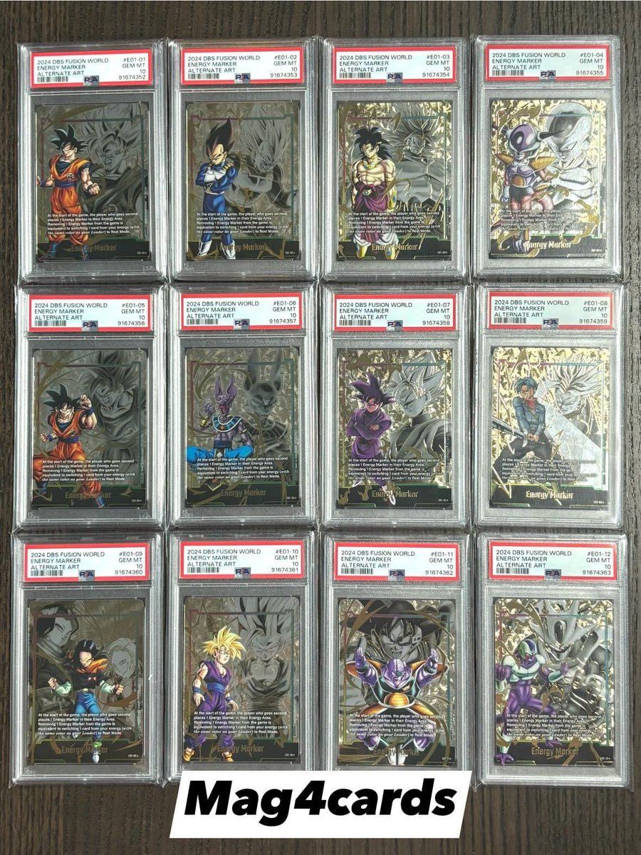 mag4cards's tweet photo. 2024 Dragon Ball Super Fusion World Energy Maker Alternate Art 12張一套連號PSA 10🎉

#mag4cards #homerunfab #psa #psa10 #hkgradecard #dragonball https://t.co/6azgznPpIS