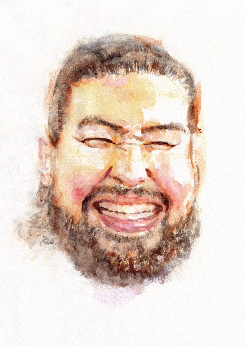cugiutti's tweet photo. 双子レスラー斉藤ブラザーズの斉藤レイさんを描きました🎨ミヤギテレビ「OH!バンデス」の人気コーナー「TAXIめしリターンズ」毎週楽しみにしてます。特にモリモリ食べてる姿。本当に美味しそうで、こっちも笑顔になっちゃいます😁
#似顔絵 #水彩画 #絵 #絵描き #斉藤ブラザーズ #斉藤レイ #ohバンデス https://t.co/3I67kTM9tx