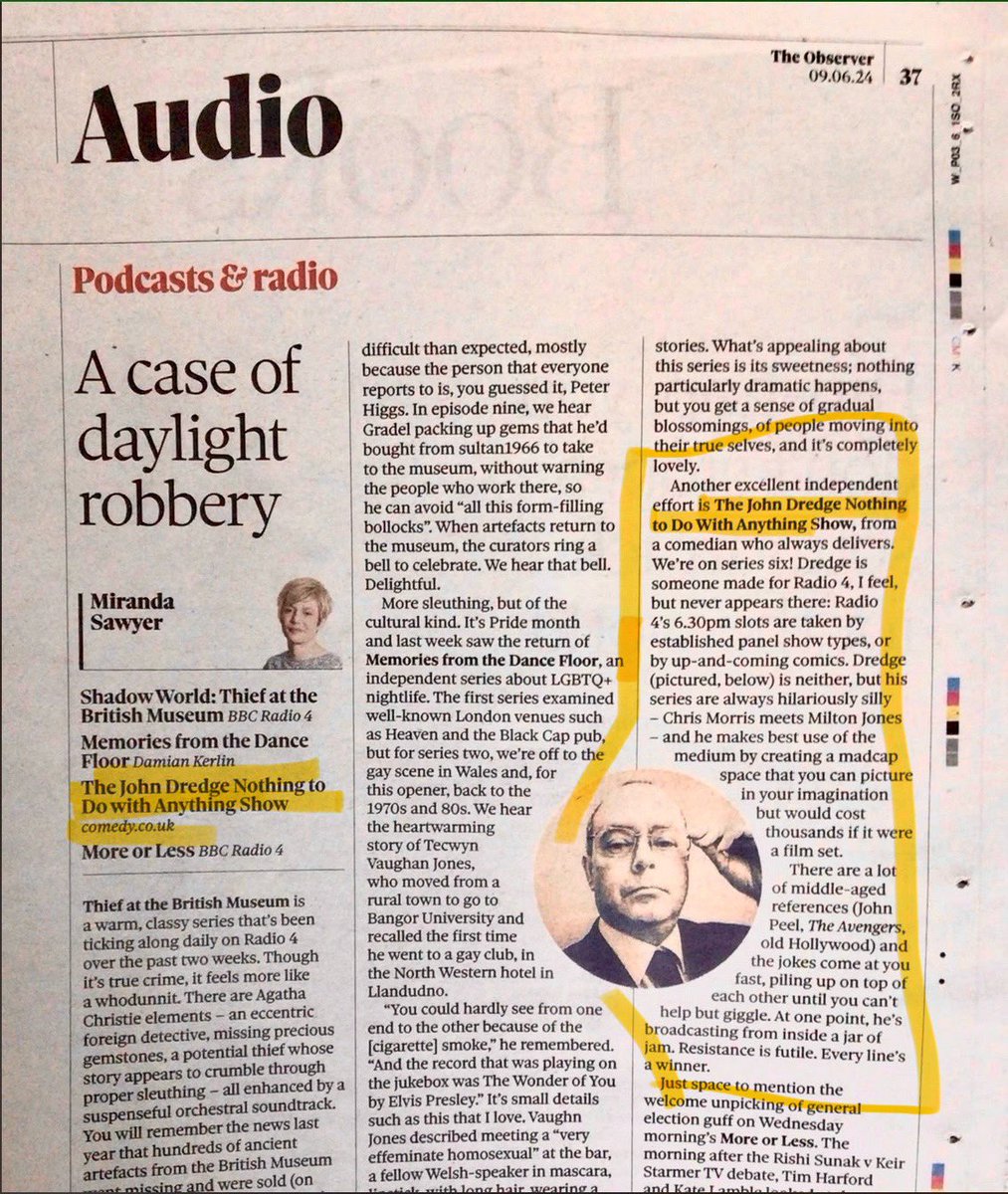Thanks to always excellent <a href="/msmirandasawyer/">Miranda Sawyer</a> for supporting independently written/produced #JohnDredgeNothingToDoWithAnythingShow which I’m lucky enough to be in. “Chris Morris meets Milton Jones”Props too to <a href="/johndredge/">John Dredge</a> and producer #RichardCray BISCUITS!
comedy.co.uk/podcasts/john_…