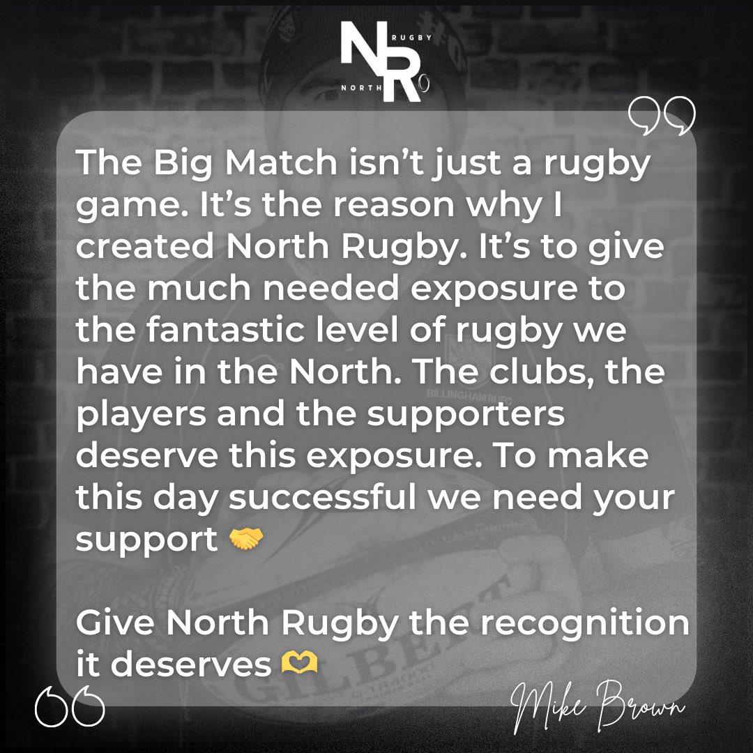 It’s not just a rugby game, it’s about North Rugby‼️

The ‘Big Match, is a fantastic occasion to show your support 👏 it’s not about rugby. It’s about all of YOU… the clubs, the players and the supporters.

Don't miss the game on Sat June 22 at Manchester Rugby Club

#northrugby